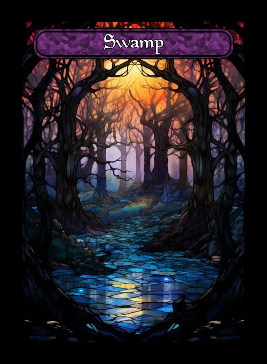 Swamp token - custom Stained Glass art design for tabletop gaming