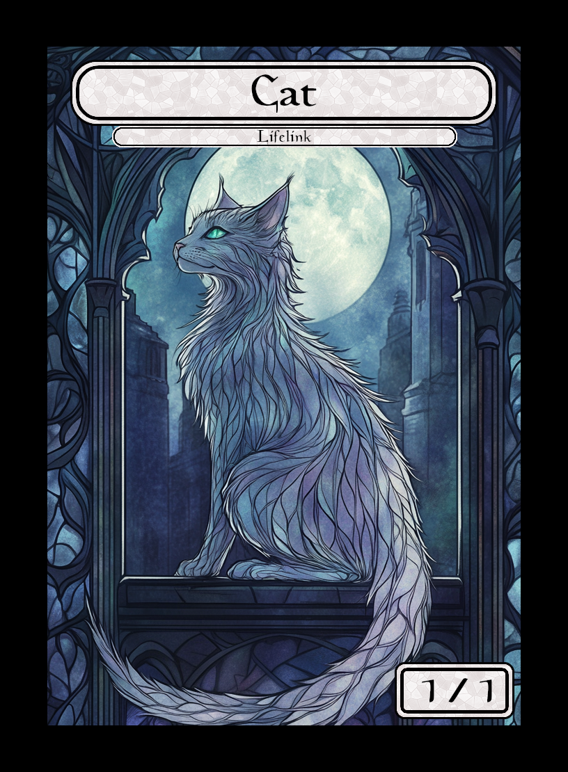 Cat token - custom Stained Glass art design for tabletop gaming