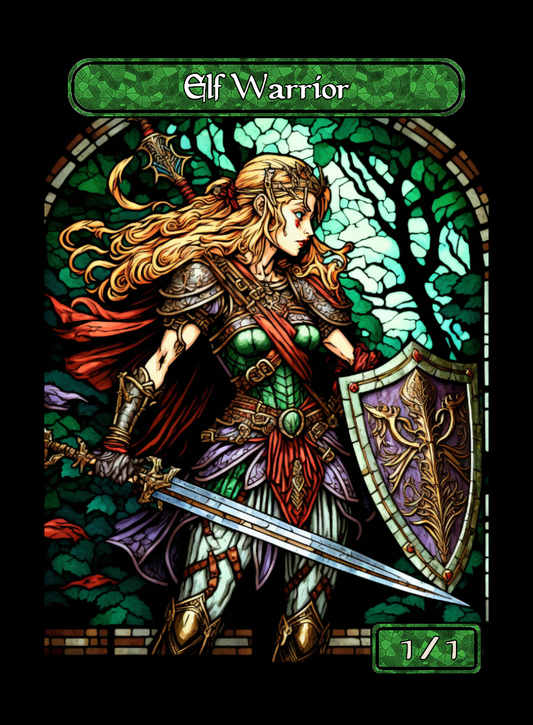 Elf Warrior token - custom Stained Glass art design for tabletop gaming