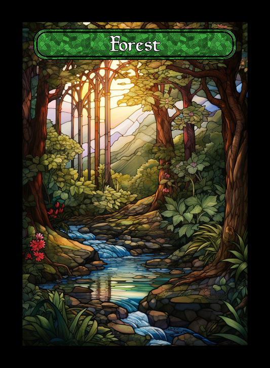 Forest token - custom Stained Glass art design for tabletop gaming