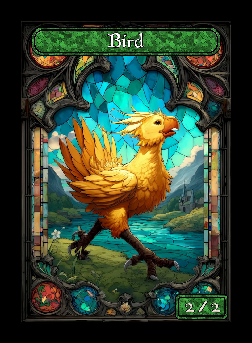 Bird token - custom Stained Glass art design for tabletop gaming