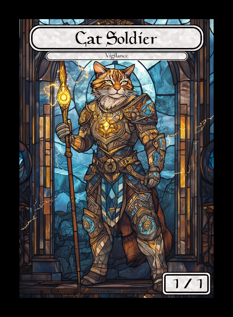 Cat Soldier token - custom Stained Glass art design for tabletop gaming