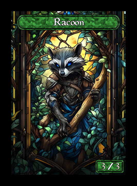 Racoon token - custom Stained Glass art design for tabletop gaming