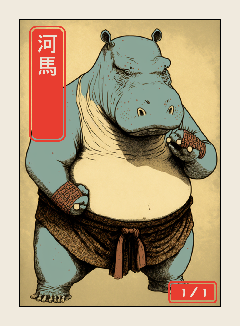 Hippo token - custom Japanese art design for tabletop gaming