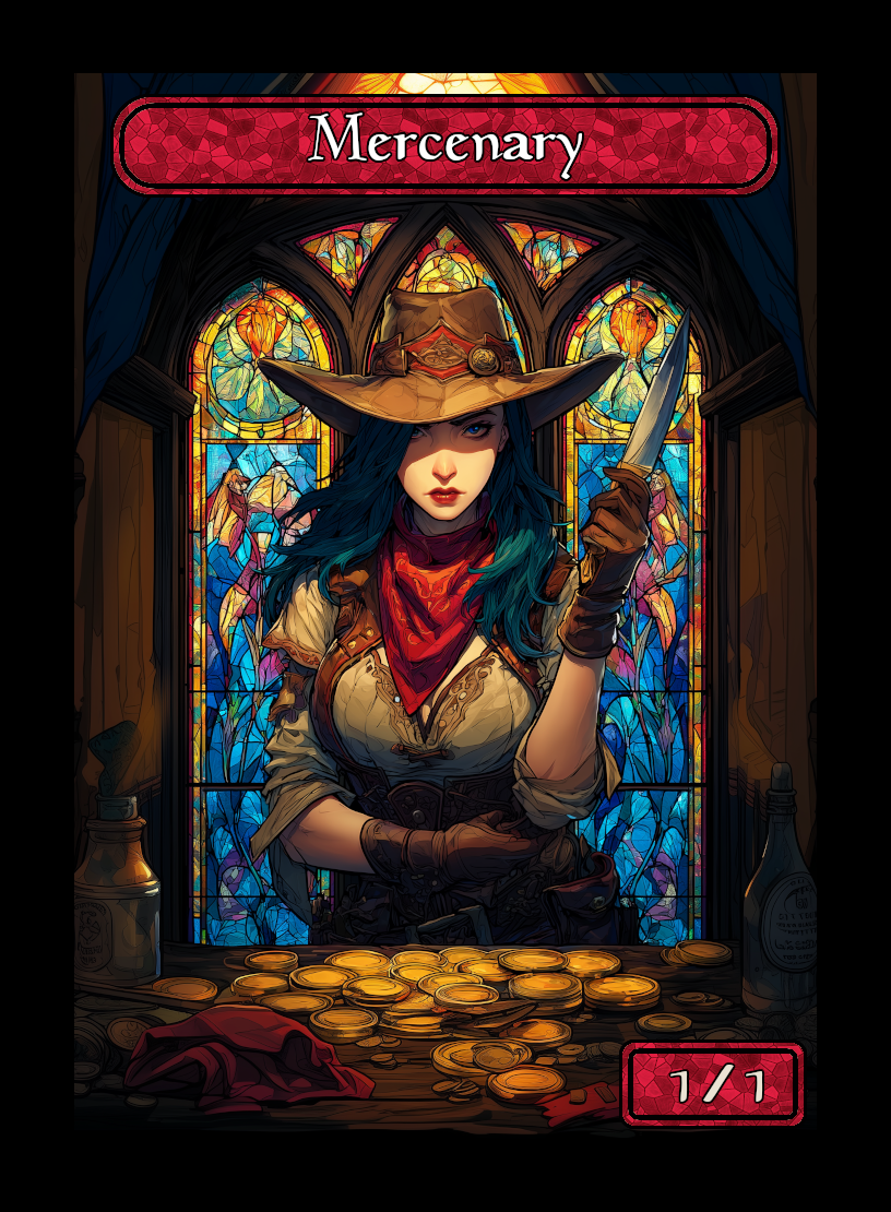 Mercenary token - custom Stained Glass art design for tabletop gaming
