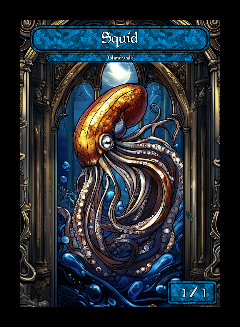 Squid token - custom Stained Glass art design for tabletop gaming