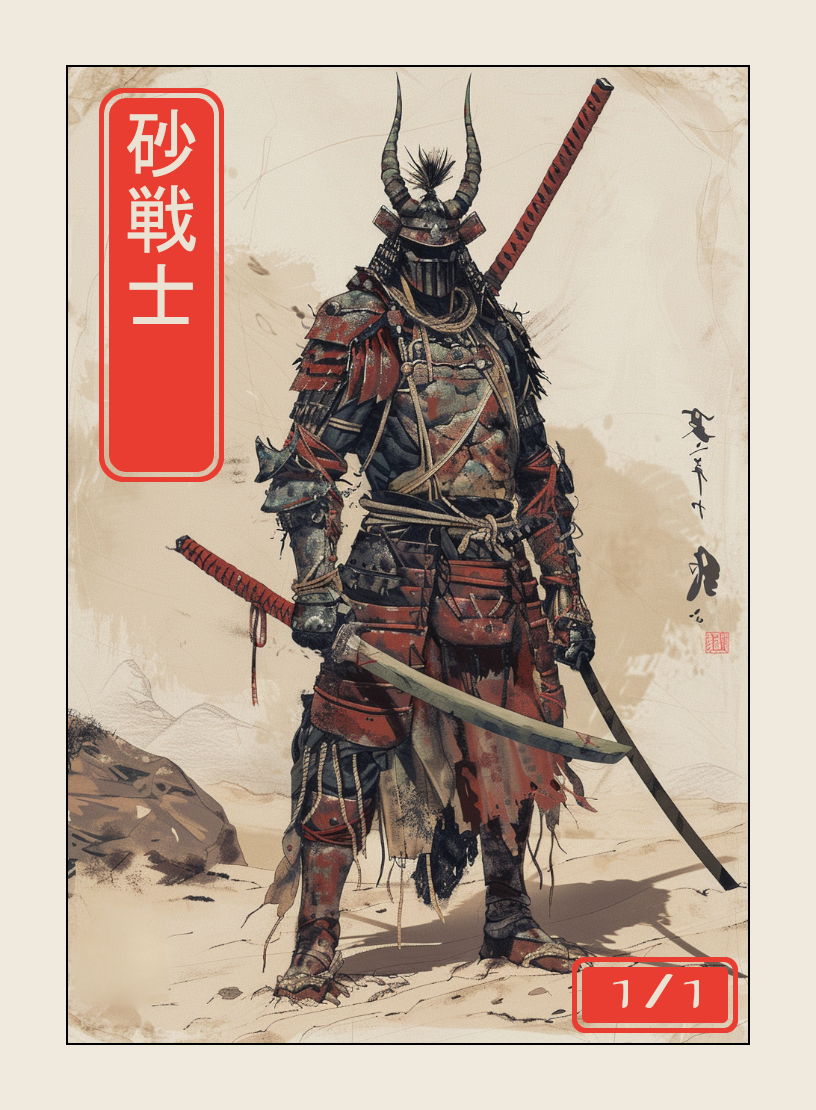 Sand Warrior token - custom Japanese art design for tabletop gaming