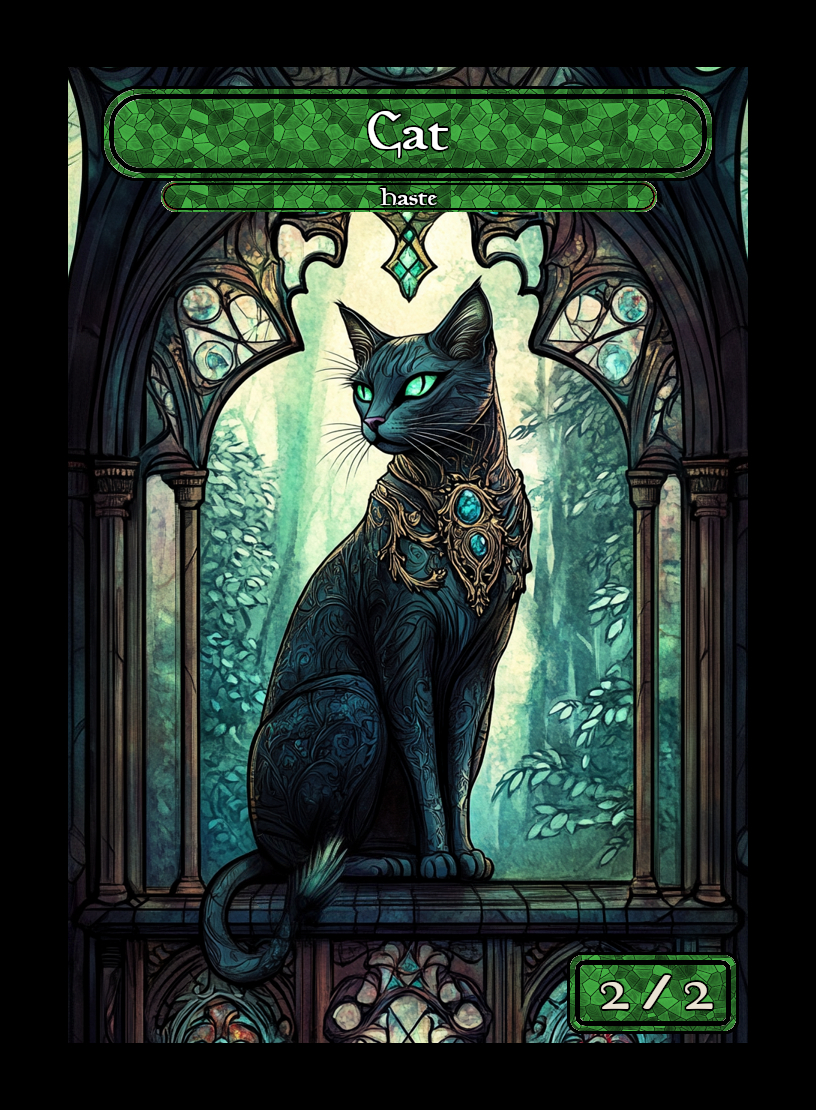 Cat token - custom Stained Glass art design for tabletop gaming