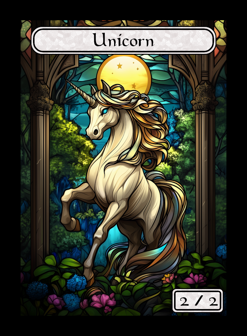 Unicorn token - custom Stained Glass art design for tabletop gaming