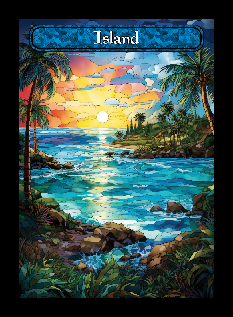 Island token - custom Stained Glass art design for tabletop gaming