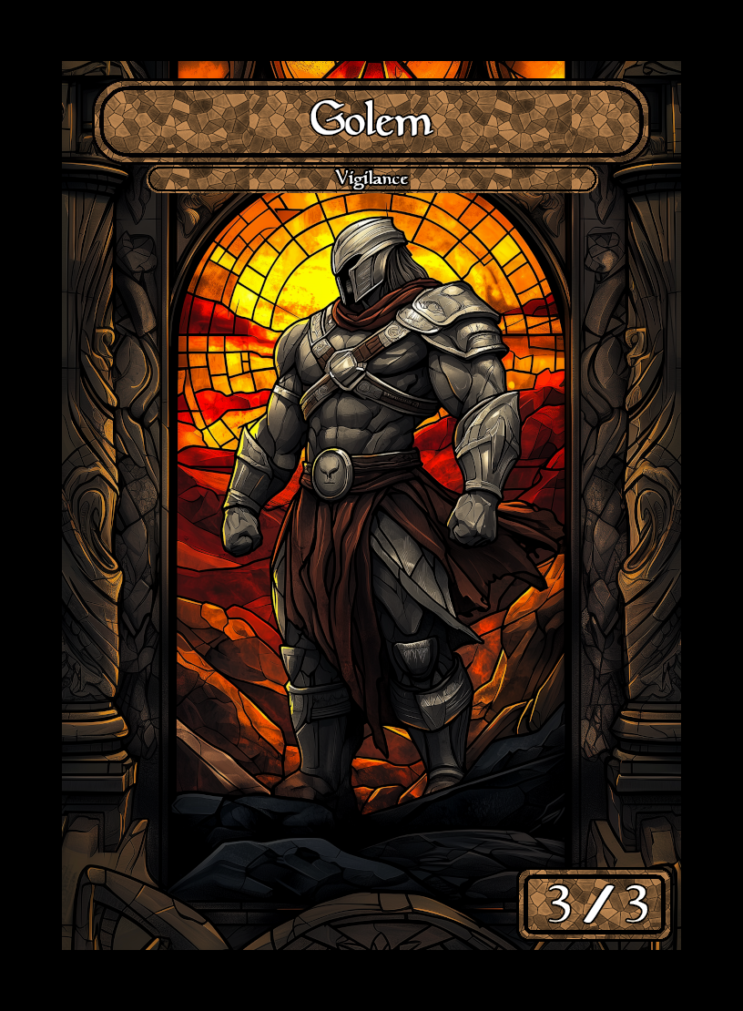 Golem token - custom Stained Glass art design for tabletop gaming