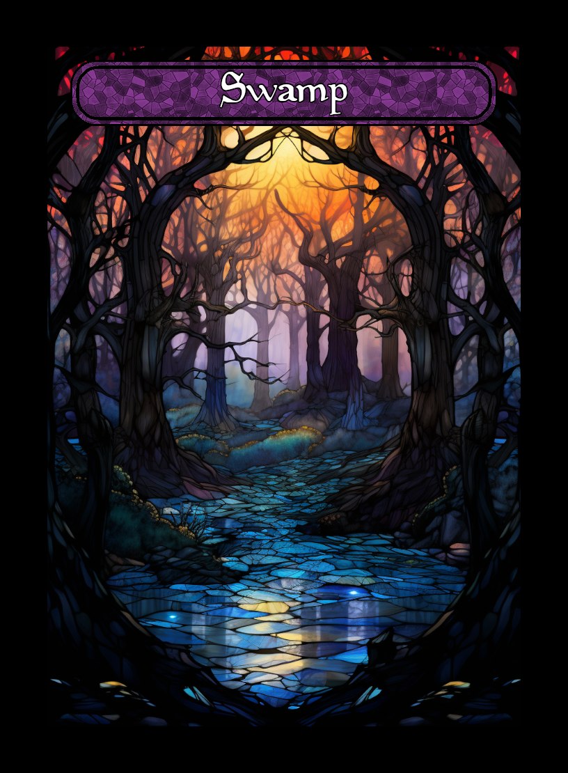 Swamp token - custom Stained Glass art design for tabletop gaming