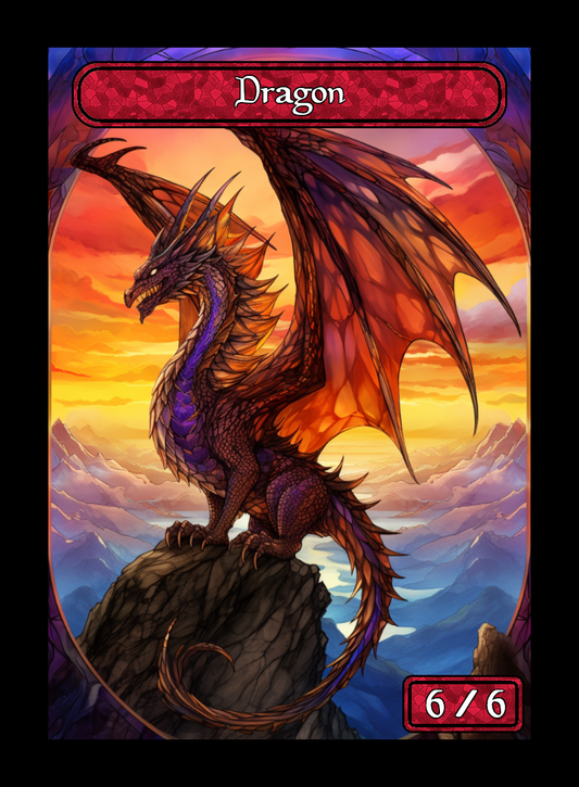 Dragon token - custom Stained Glass art design for tabletop gaming