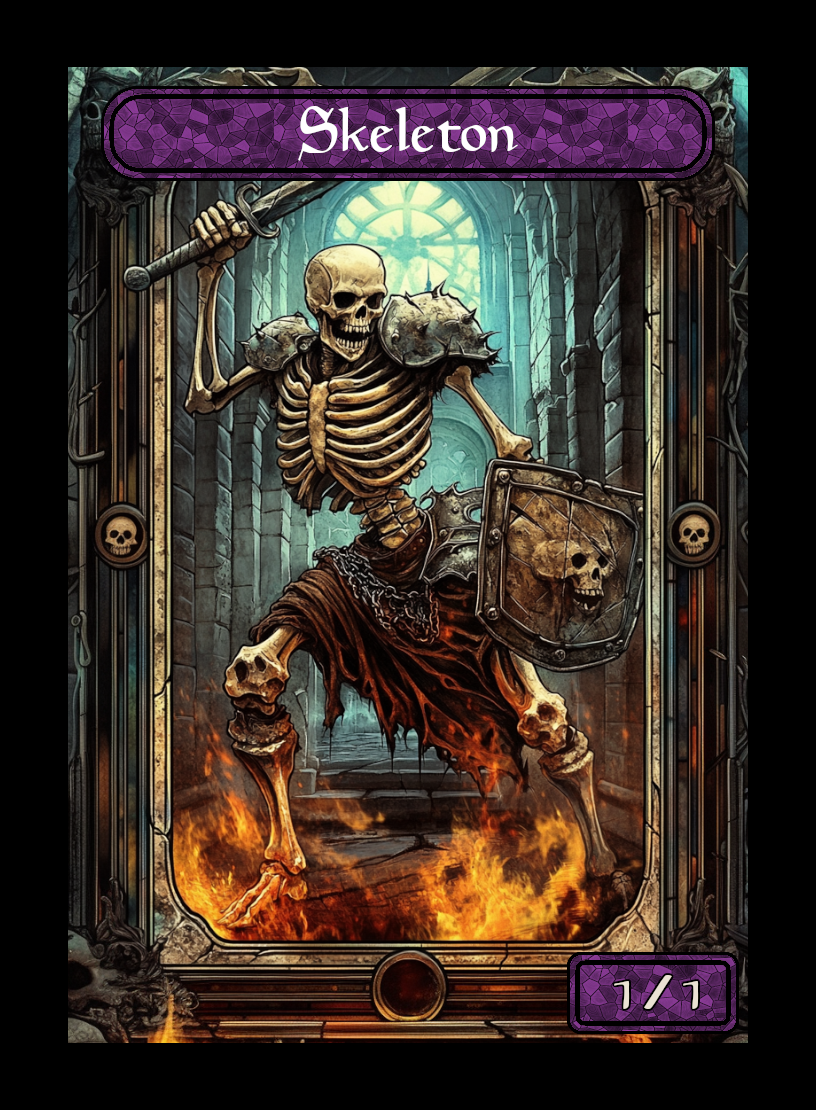Skeleton token - custom Stained Glass art design for tabletop gaming