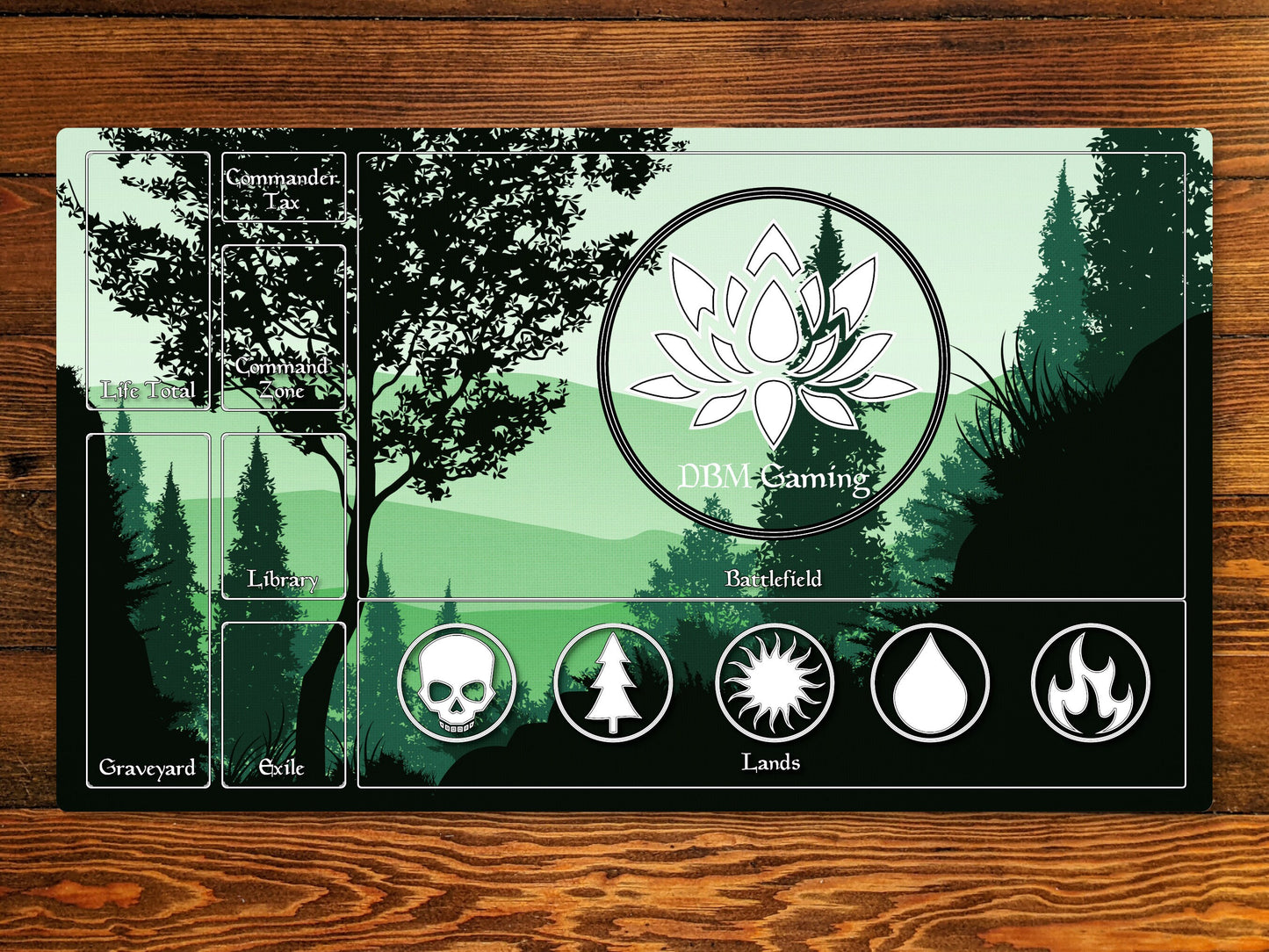 Forest 14" X 24" Playmat For Edh, Commander, And Other Tcg Games With Magic Zone Layout