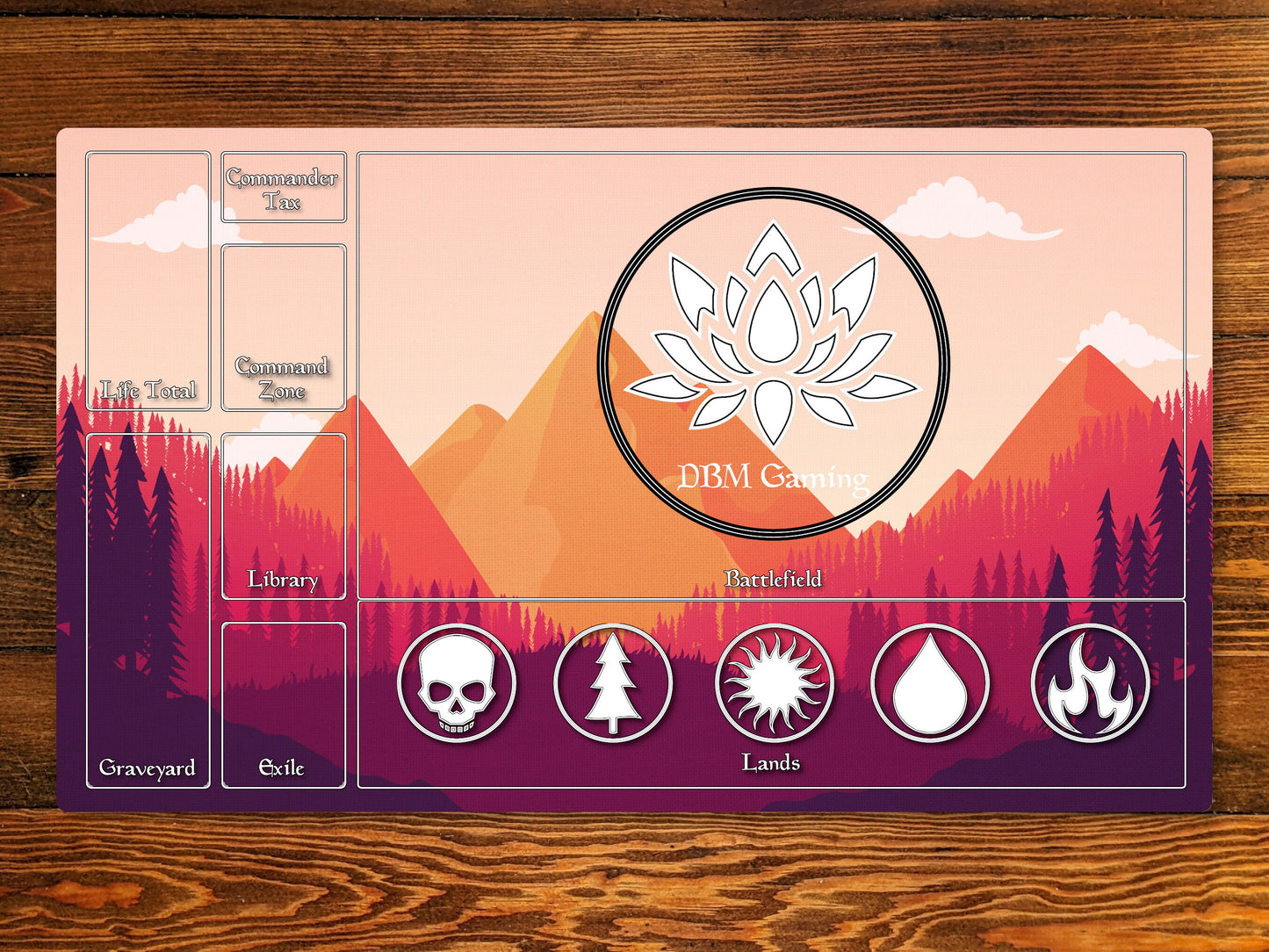 Mountain 14" X 24" Playmat For Edh, Commander, And Other Tcg Games With Magic Zone Layout