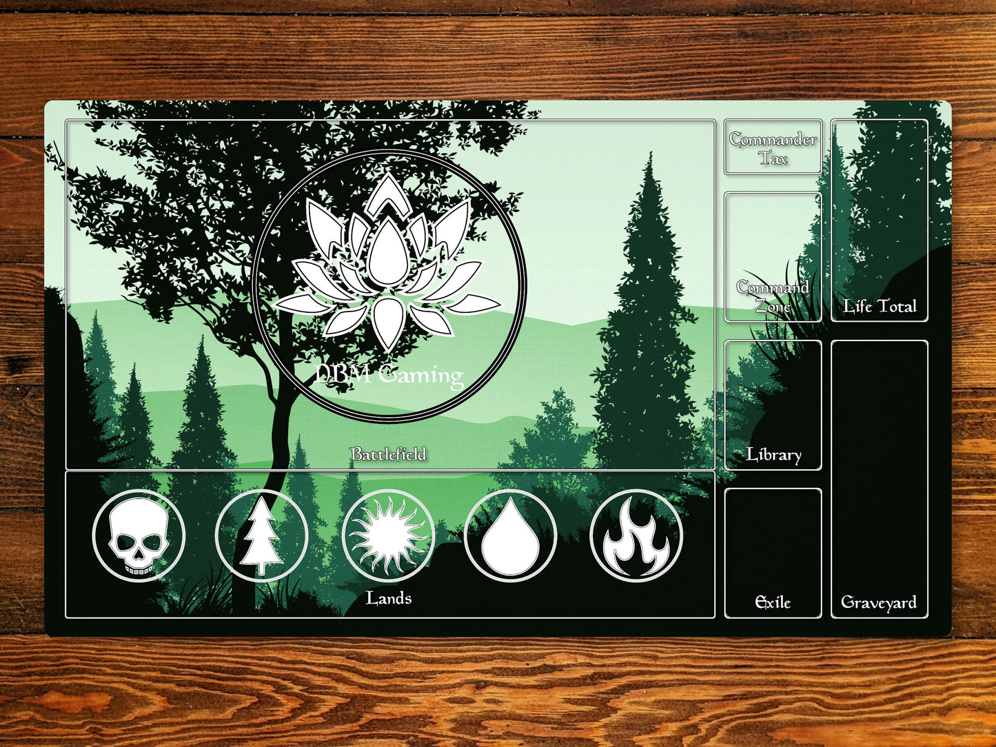 Forest 14" X 24" Playmat For Edh, Commander, And Other Tcg Games With Magic Zone Layout