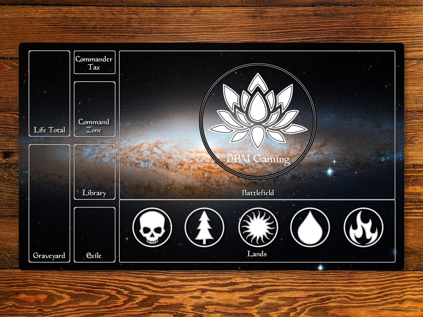 Magic Zone Layout 14" X 24" Playmat For Edh And Commander With The Milky Way Spiral Galaxy Background