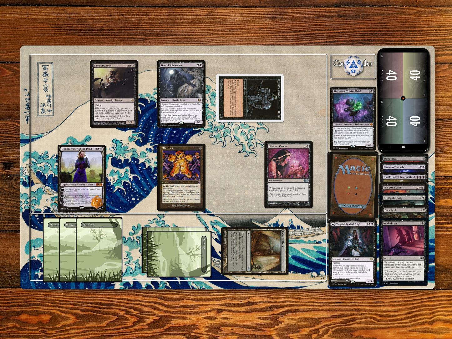 Under The Wave Off Kanagawa 14" X 24" Playmat With Magic Zone Layout For Edh And Commander