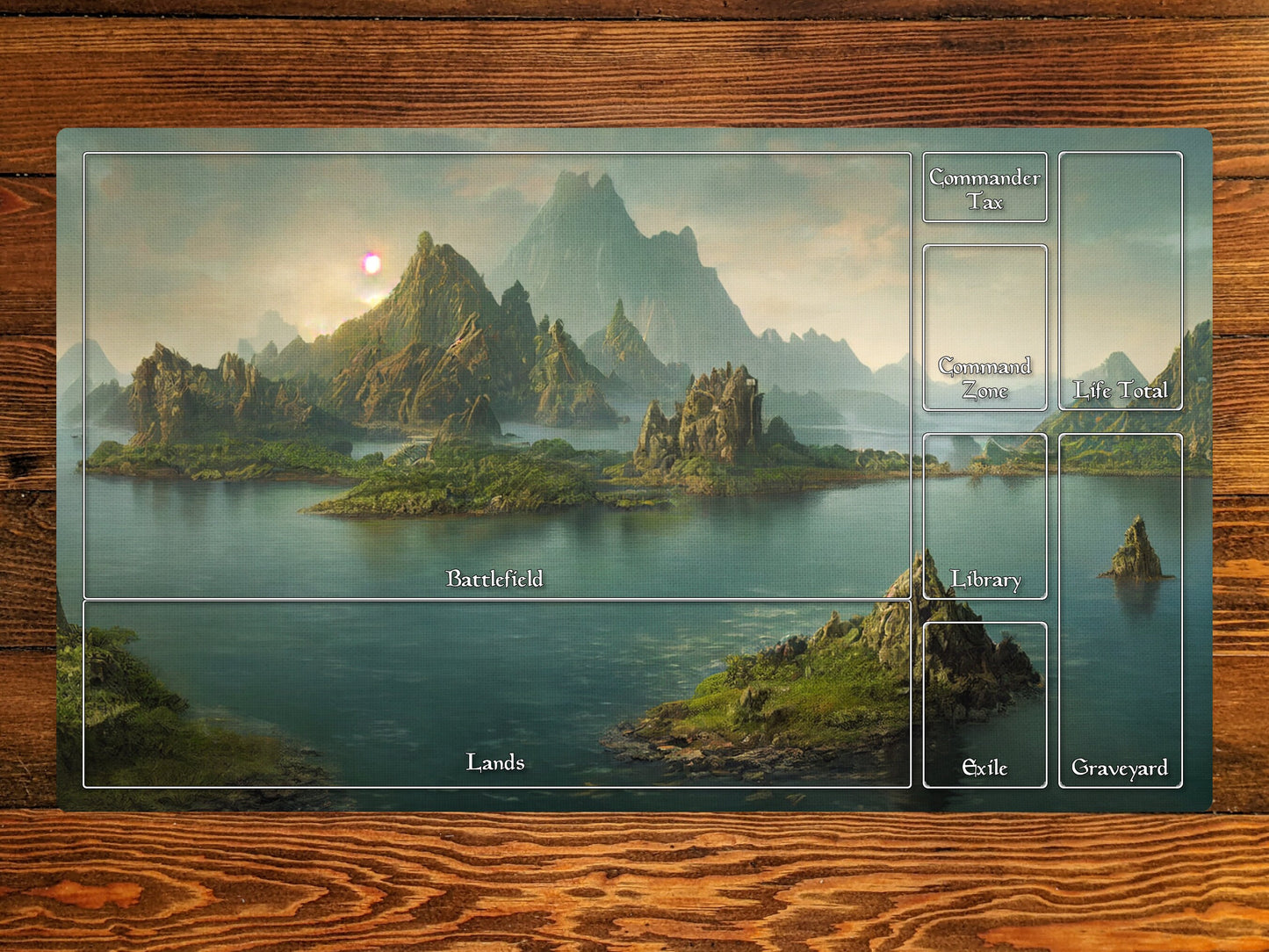 Island 14" X 24" Playmat For Card, Ccg, And Tabletop Games With Magic Edh Zone Layout Option For Commander