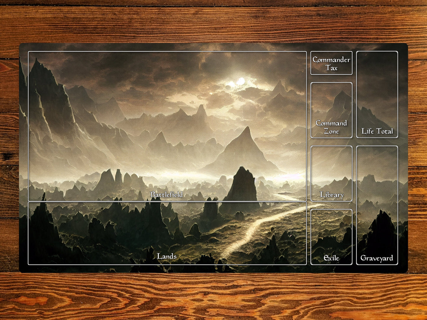 Wastes 14" X 24" Playmat For Card, Ccg, And Tabletop Games With Magic Edh Zone Layout Option For Commander