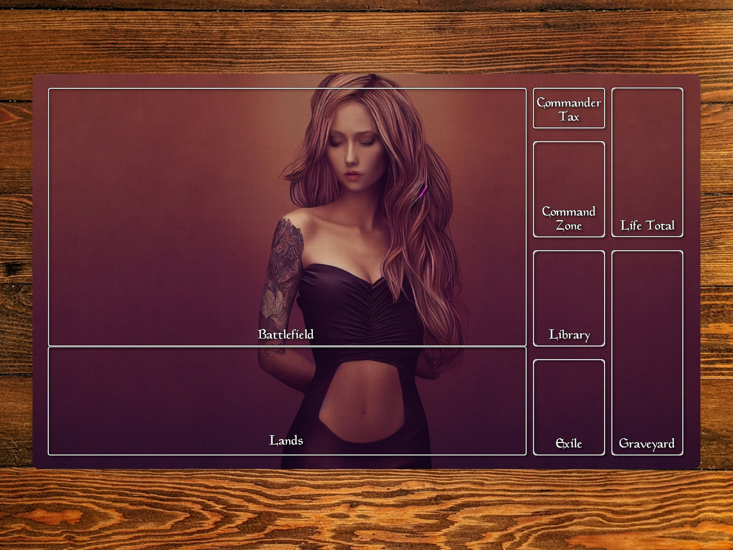 Sexy Black Dress 14" X 24" Playmat For Card, Ccg, And Tabletop Games With Magic Edh Zone Layout Option For Commander