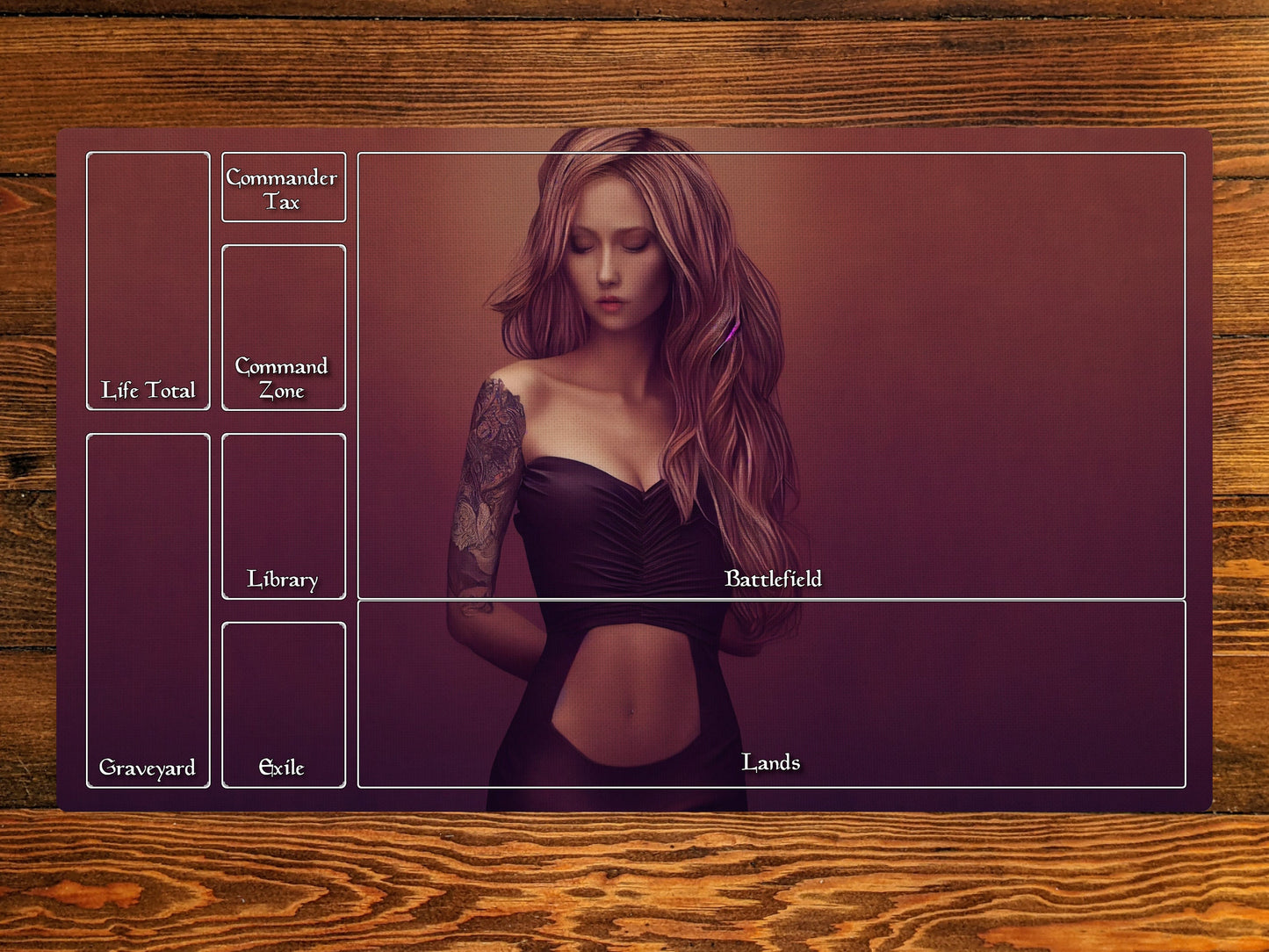 Sexy Black Dress 14" X 24" Playmat For Card, Ccg, And Tabletop Games With Magic Edh Zone Layout Option For Commander