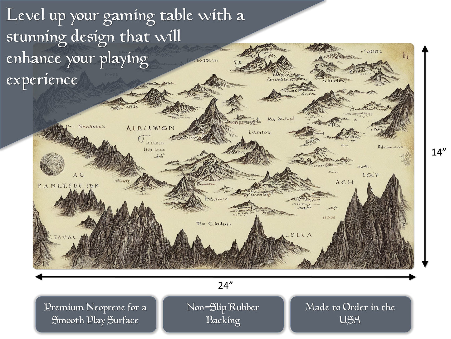 World Map 14" X 24" Playmat For Card, Ccg, And Tabletop Games