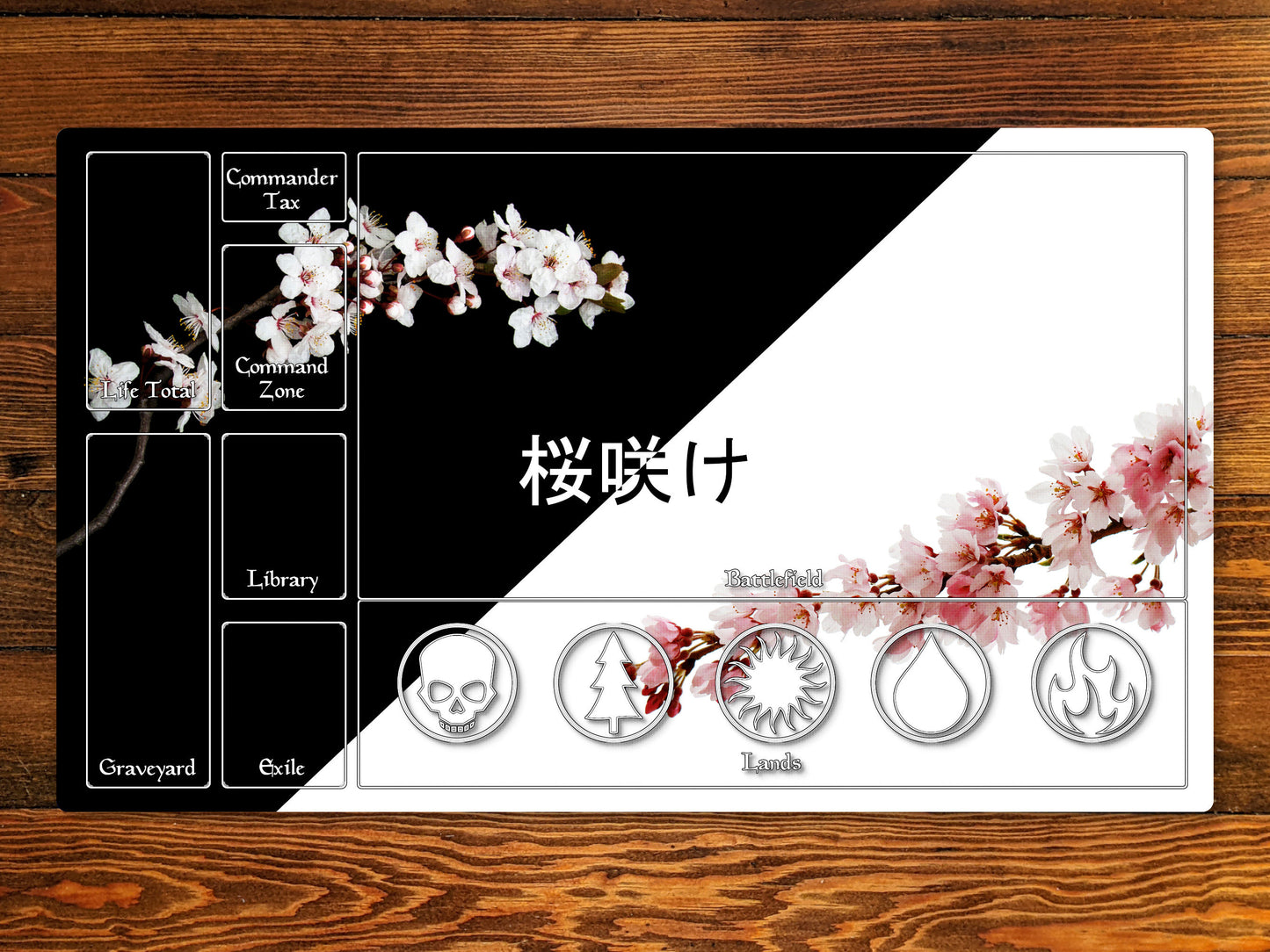 Sakura Bloom 14" X 24" Playmat For Card, Ccg,  And Tabletop Games with EDH Zone layout option for Commander