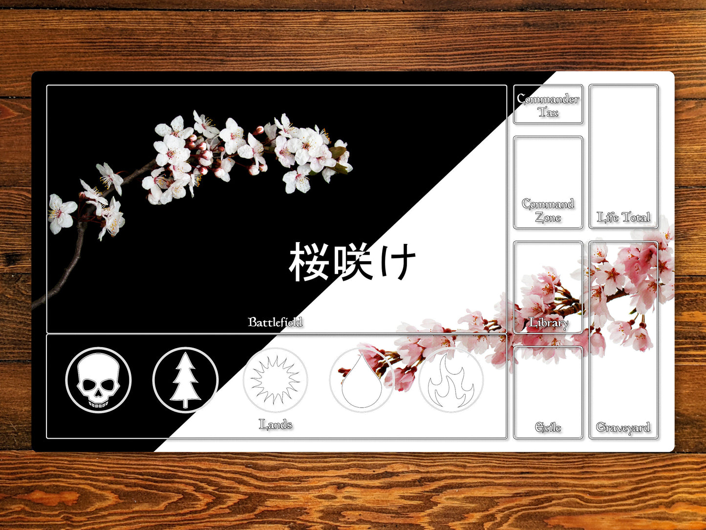 Sakura Bloom 14" X 24" Playmat For Card, Ccg,  And Tabletop Games with EDH Zone layout option for Commander