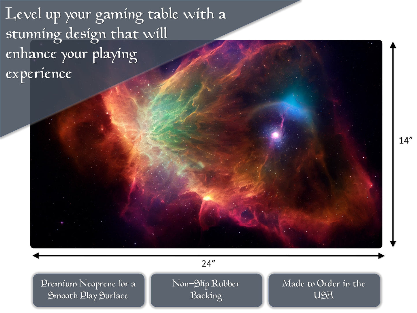 Magic Zone Layout 14" X 24" Playmat For Edh And Commander With Red Space Nova Nebula Art