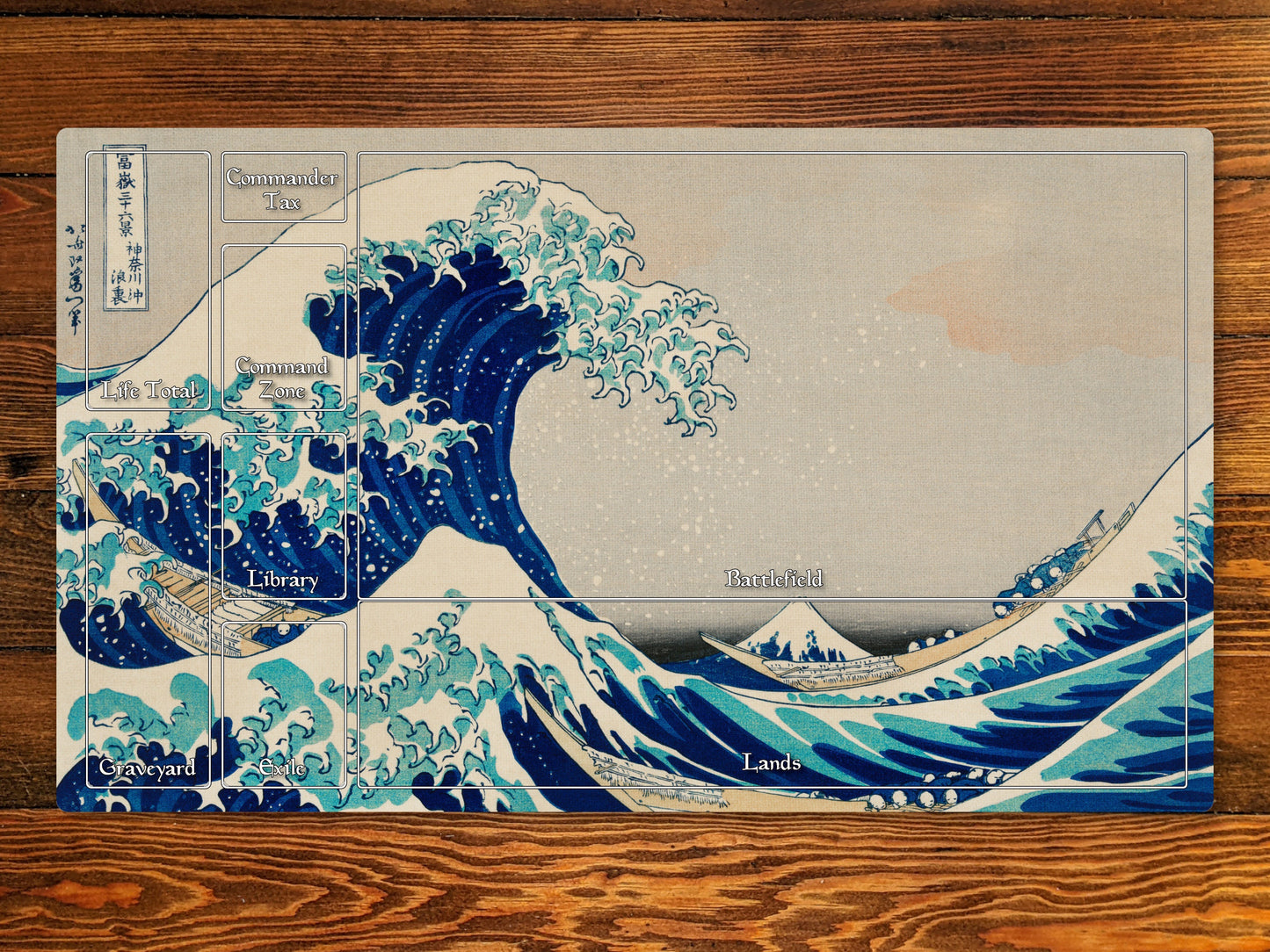 Under The Wave Off Kanagawa 14" X 24" Playmat With Magic Zone Layout For Edh And Commander