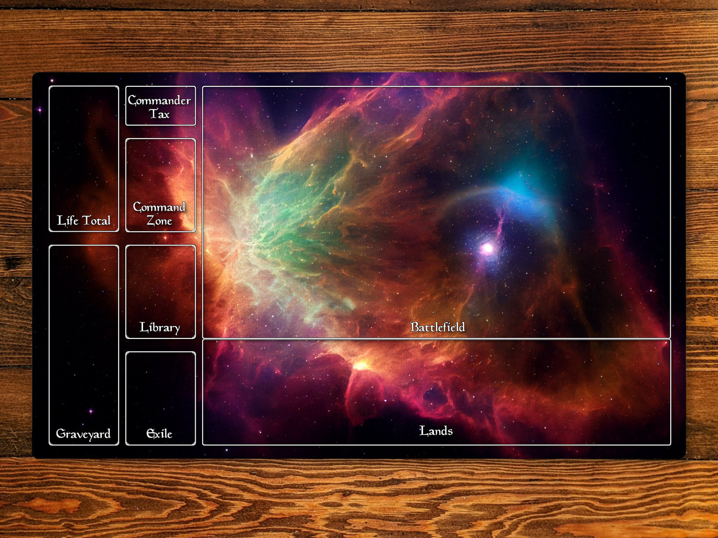 Magic Zone Layout 14" X 24" Playmat For Edh And Commander With Red Space Nova Nebula Art