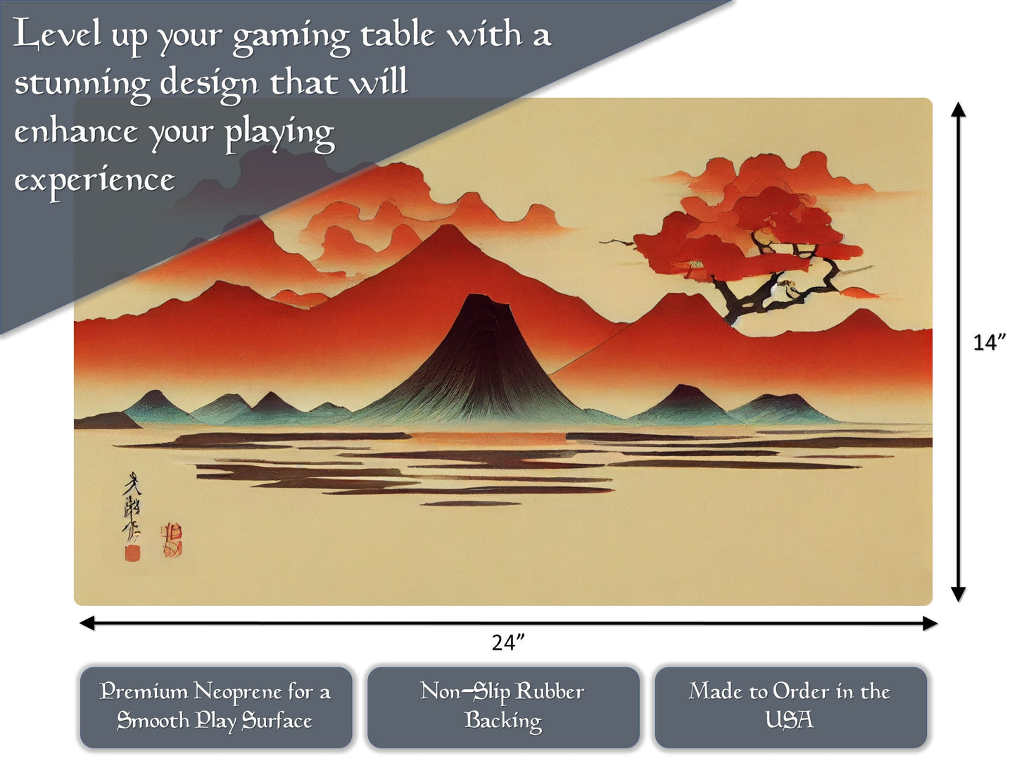 Volcanic Island 14" X 24" Playmat With Option for Magic Zone Layout For Edh And Commander