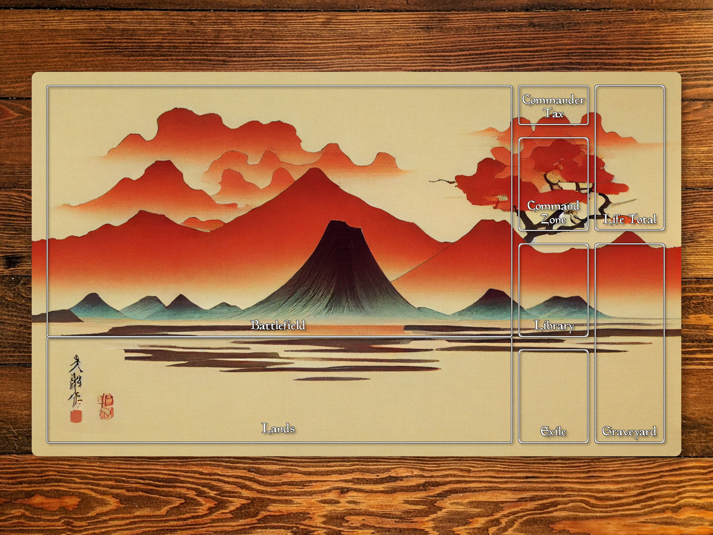 Volcanic Island 14" X 24" Playmat With Option for Magic Zone Layout For Edh And Commander