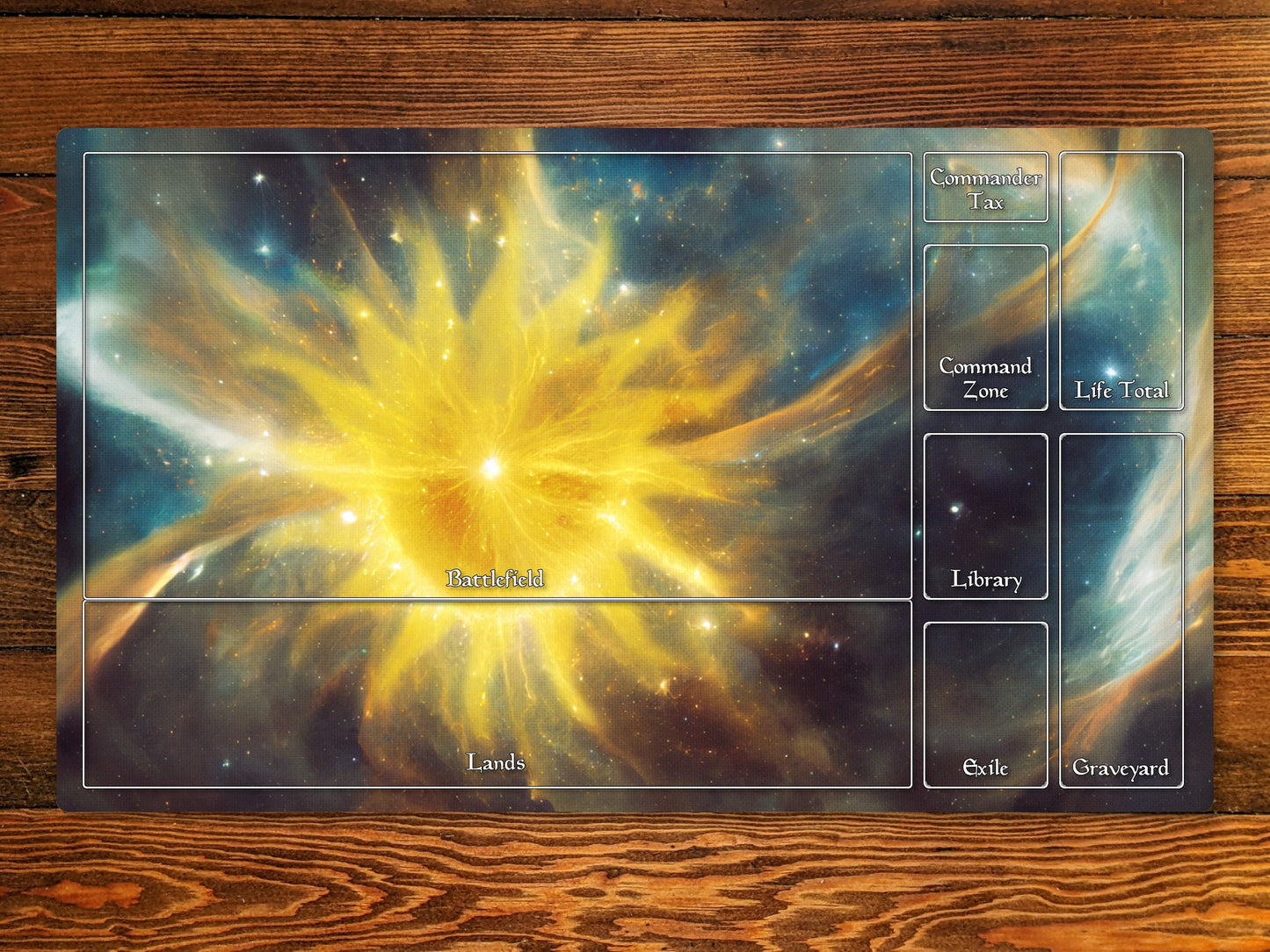 Celestial Plains 14" X 24" Playmat For Card, Ccg, And Tabletop Games With Zone Layout Option For Commander, Edh, And