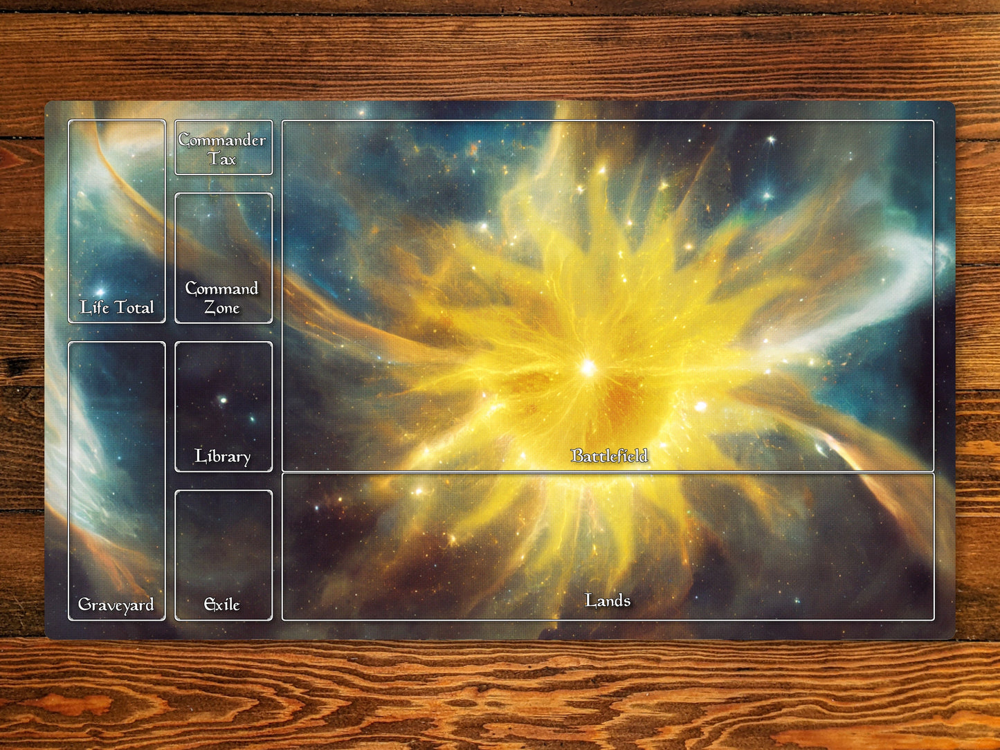 Celestial Plains 14" X 24" Playmat For Card, Ccg, And Tabletop Games With Zone Layout Option For Commander, Edh, And