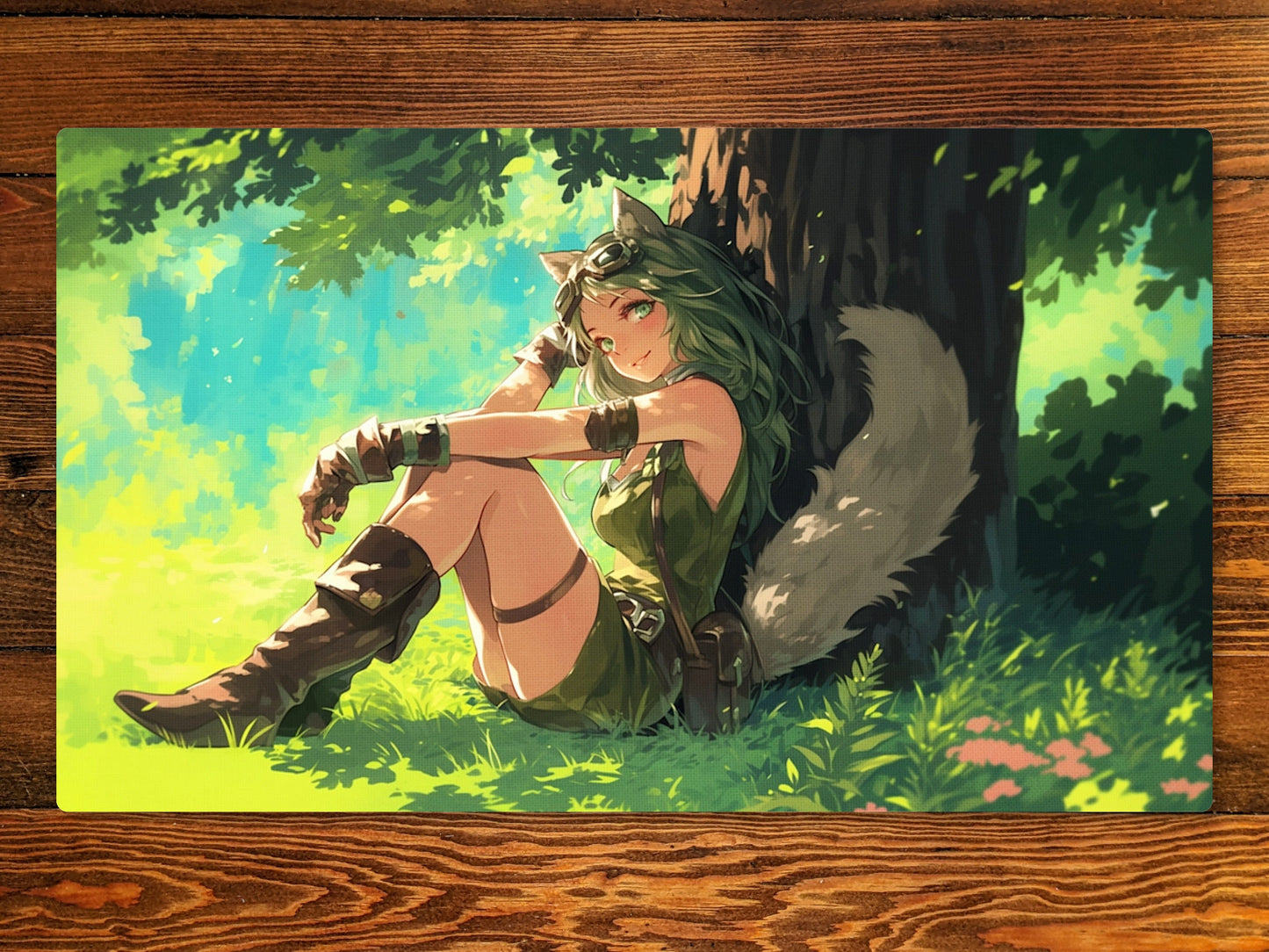 Anime Squirrel Anime Girl 14" X 24" Playmat For Card, Ccg, And Tabletop Games With Magic Edh Zone Layout Option For Commander