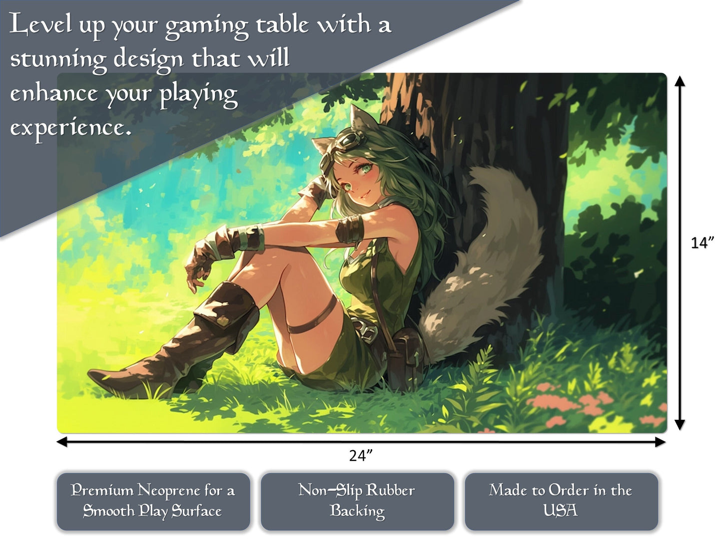Anime Squirrel Anime Girl 14" X 24" Playmat For Card, Ccg, And Tabletop Games With Magic Edh Zone Layout Option For Commander