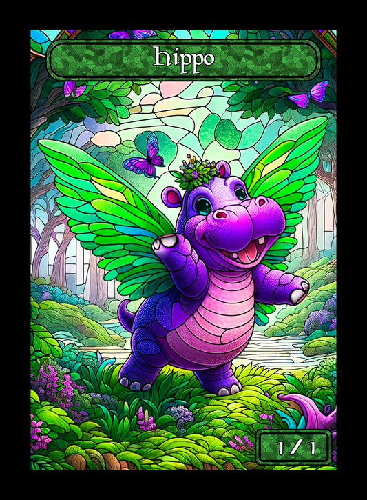 Hippo token - custom Stained Glass art design for tabletop gaming