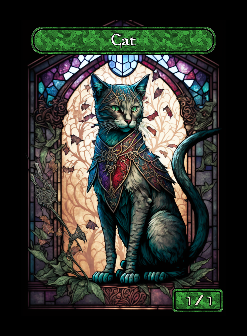 Cat token - custom Stained Glass art design for tabletop gaming