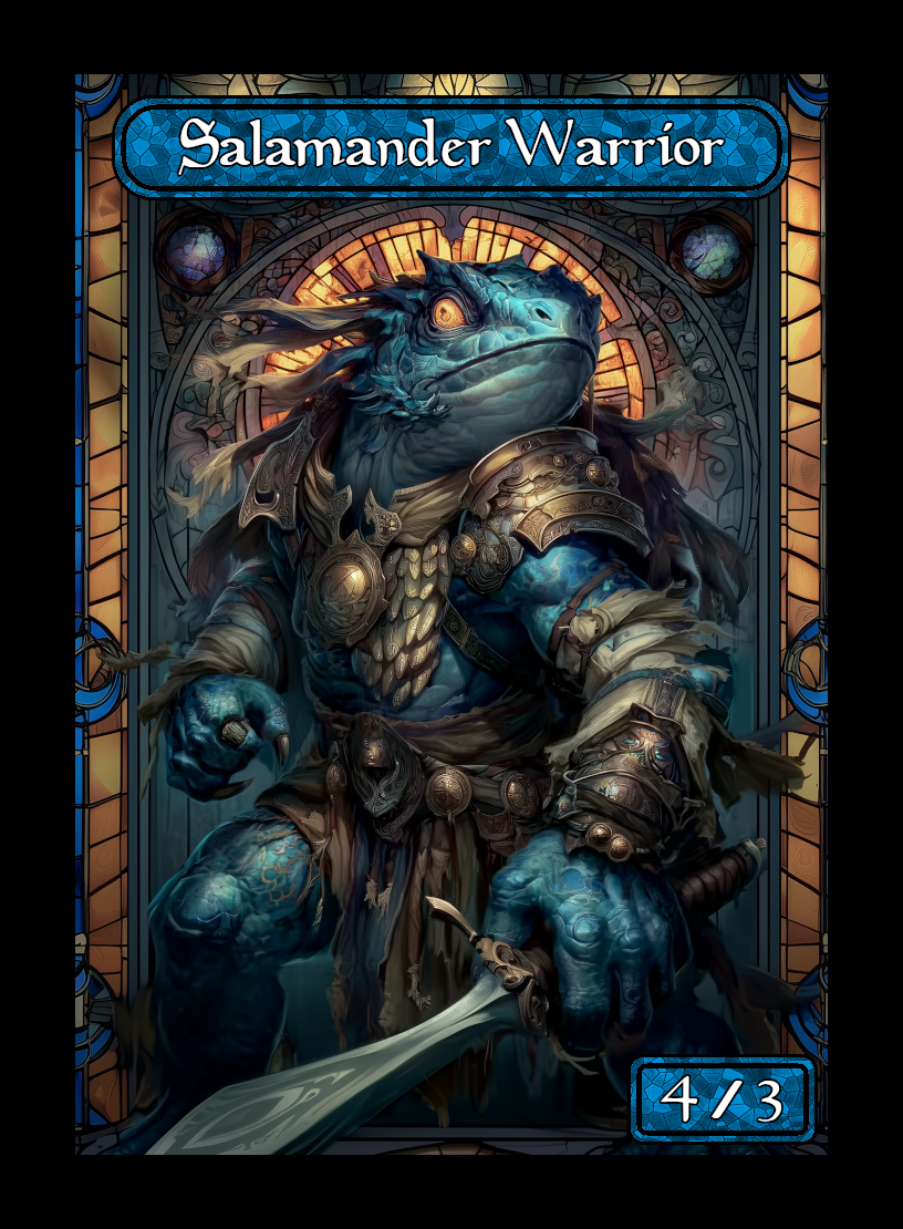 Salamander Warrior token - custom Stained Glass art design for tabletop gaming