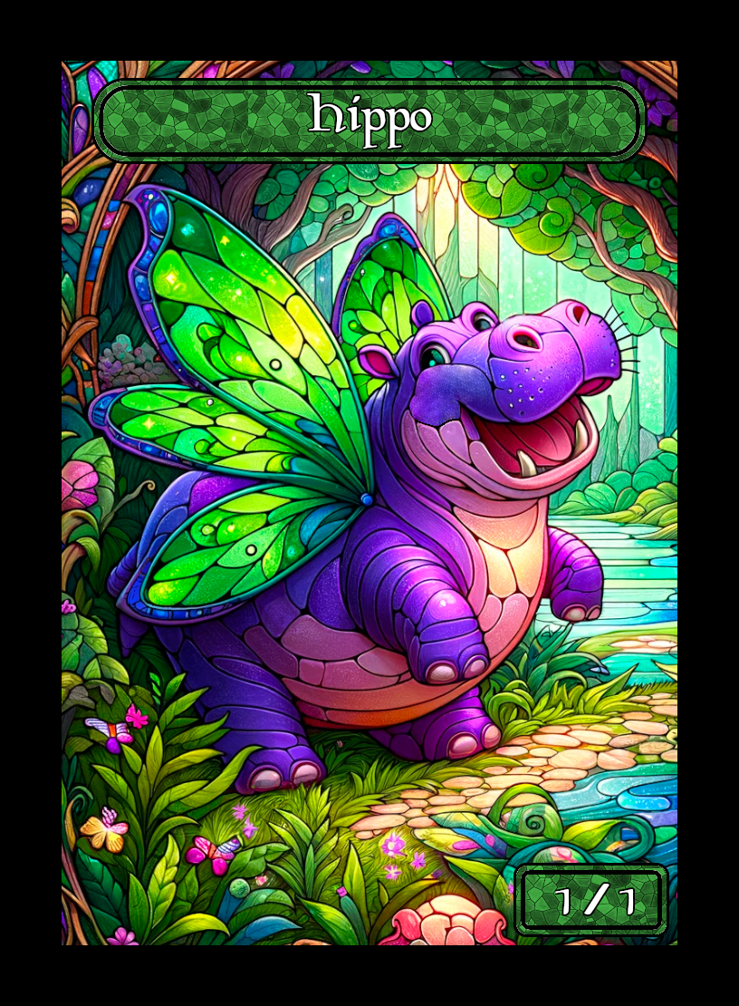 Hippo token - custom Stained Glass art design for tabletop gaming