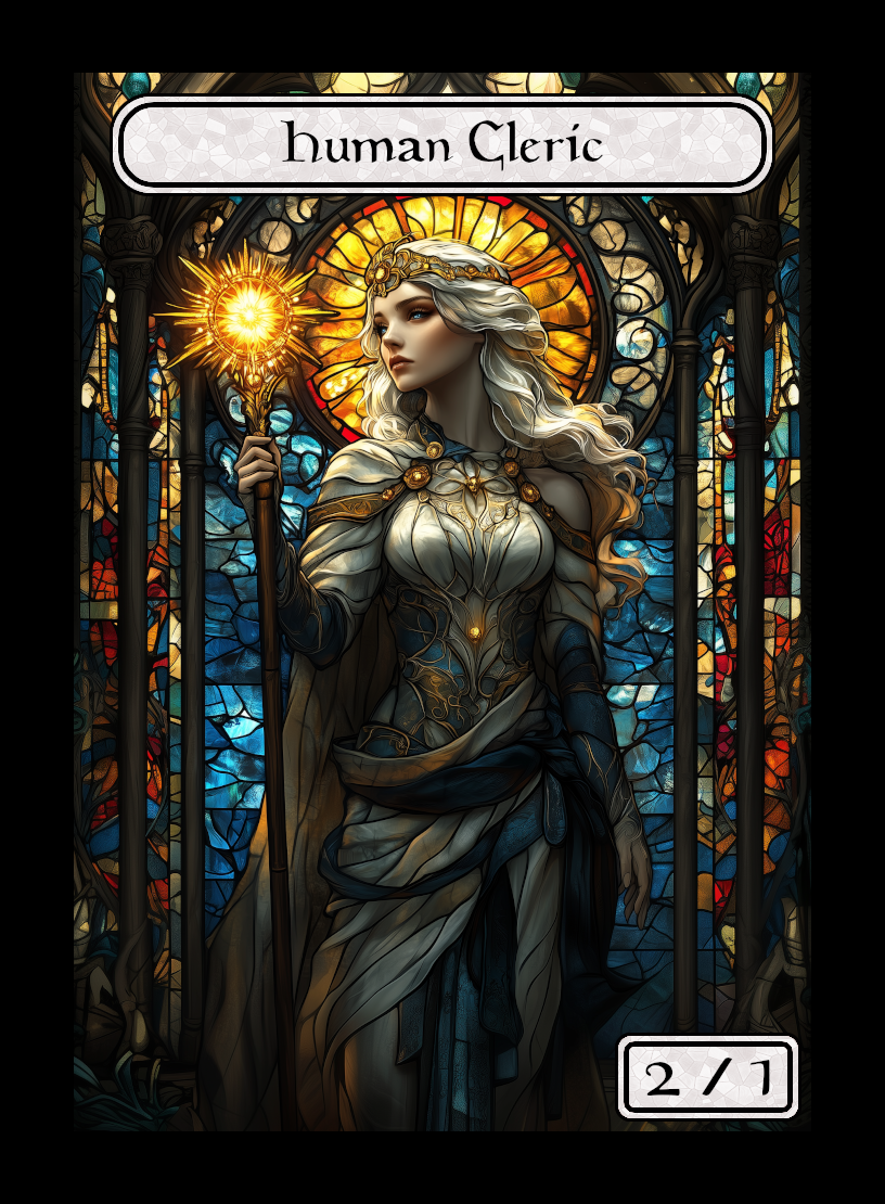 Human Cleric token - custom Stained Glass art design for tabletop gaming
