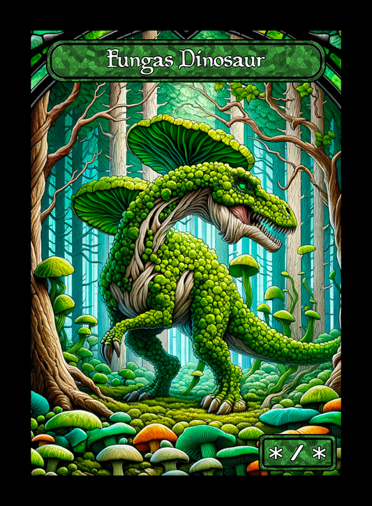 Fungus DInosaur token - custom Stained Glass art design for tabletop gaming