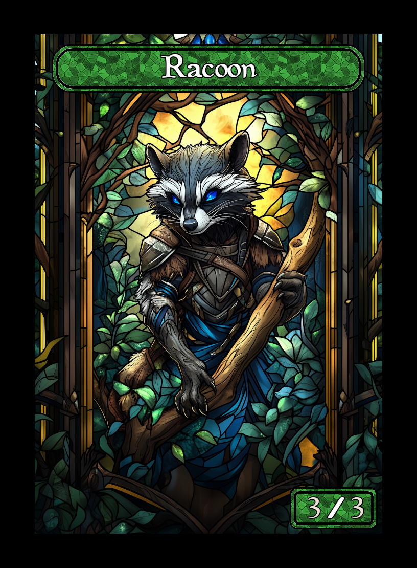 Racoon token - custom Stained Glass art design for tabletop gaming