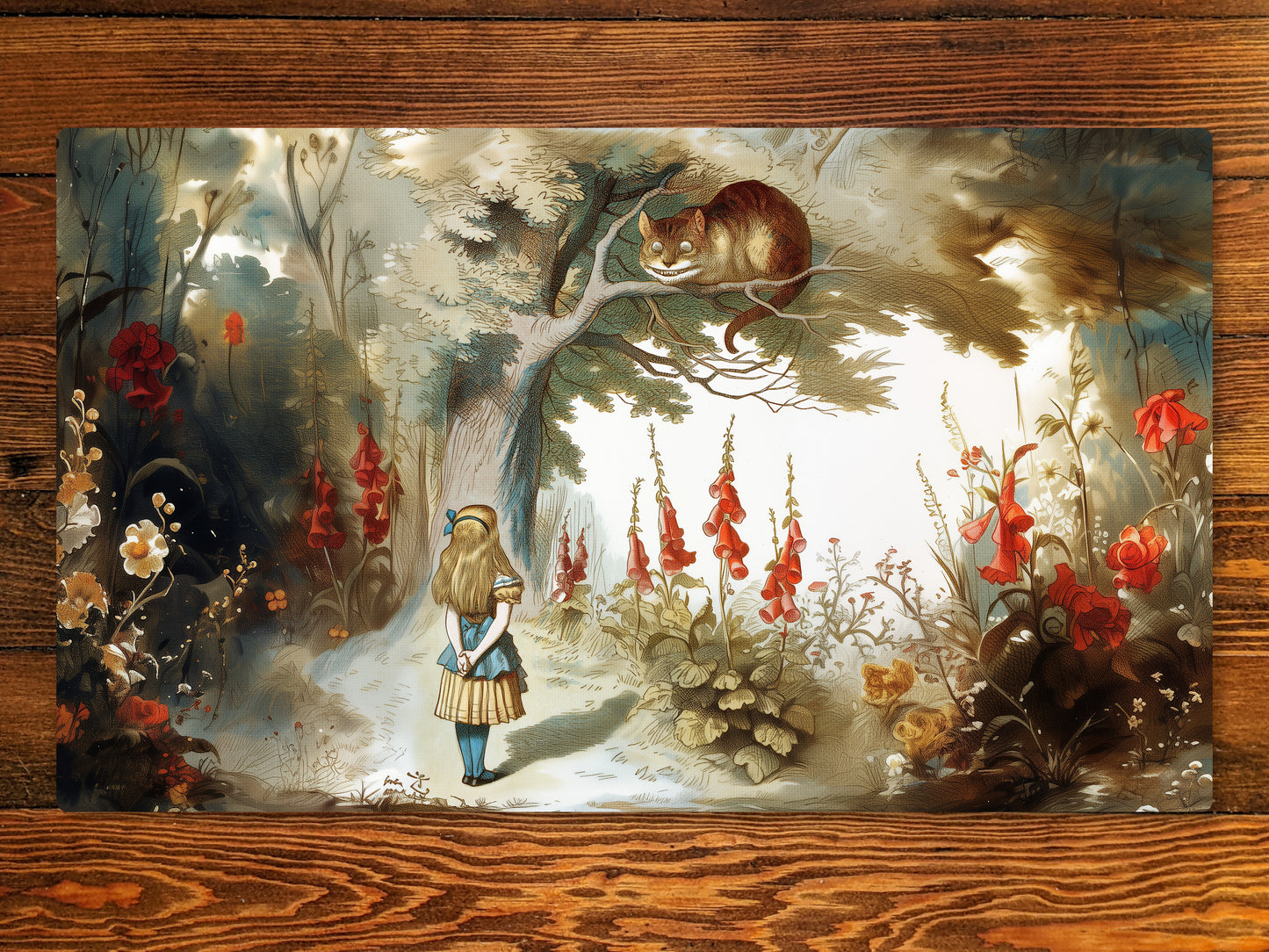 Alice in Wonderland Playmat Cheshire Cat Playmat 14" X 24" Playmat MTG Playmat With Option For Magic Zone Layout For Edh and other ccg games