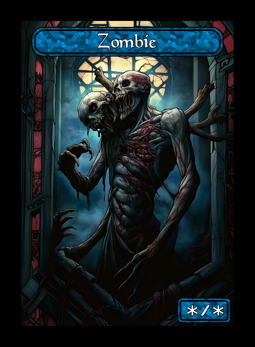 Zombie token - custom Stained Glass art design for tabletop gaming