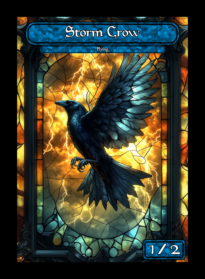 Storm Crow token - custom Stained Glass art design for tabletop gaming