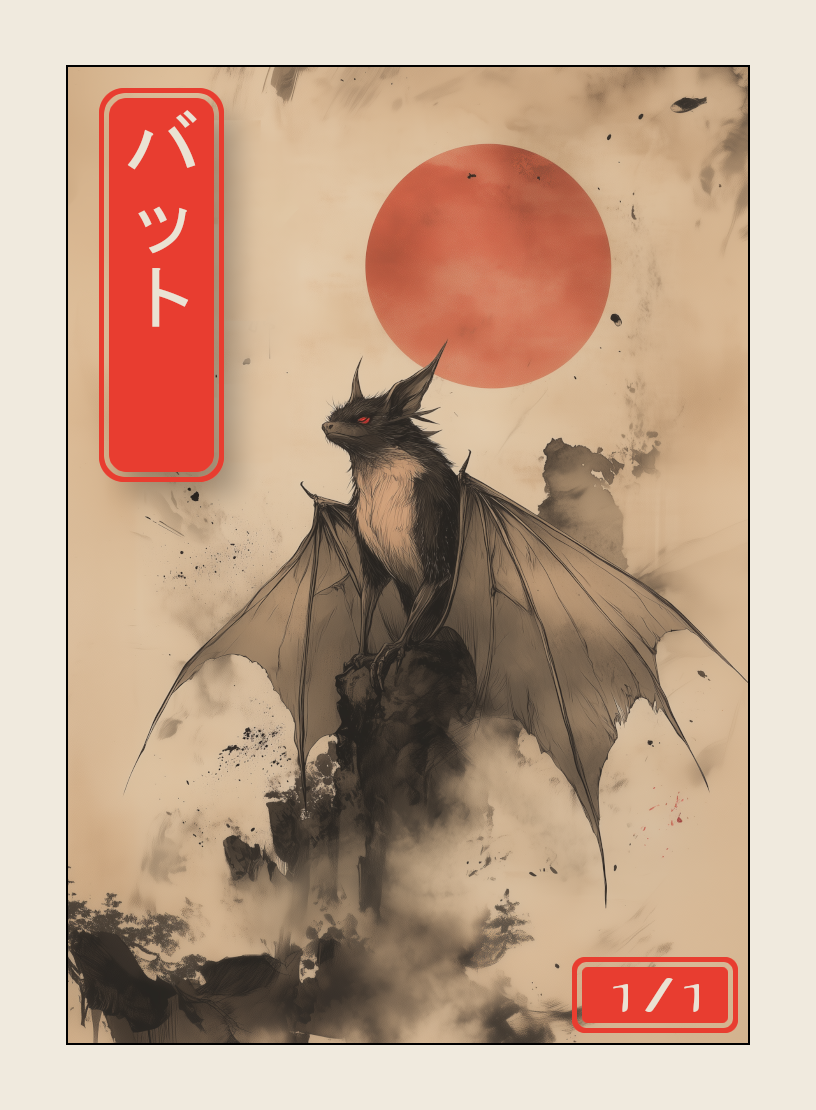 Bat token - custom Japanese art design for tabletop gaming
